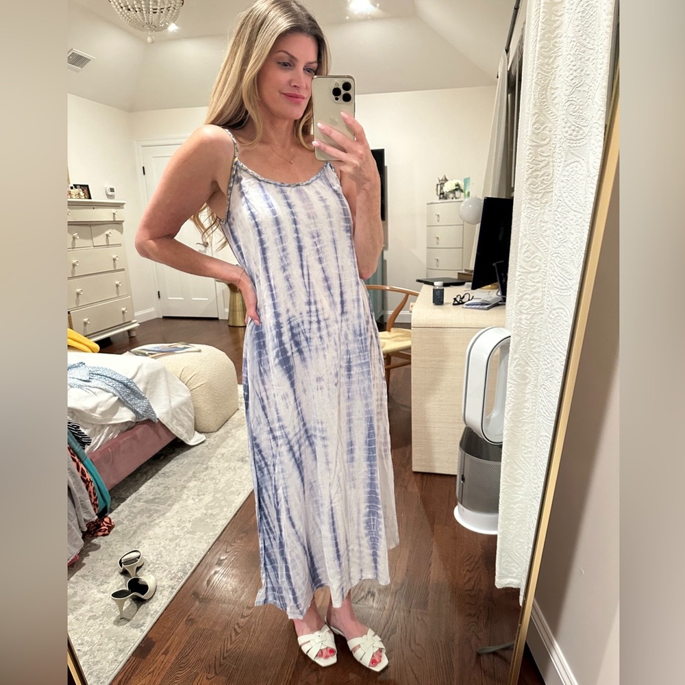 Blue tye dye midi dress lightweight cotton
